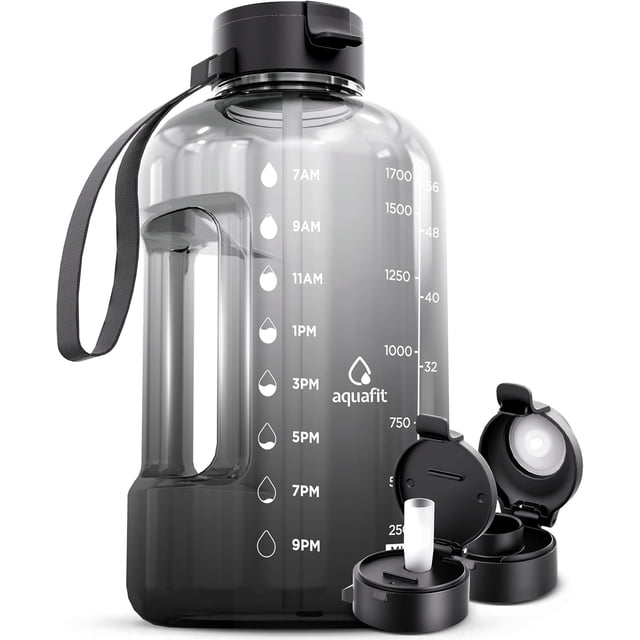 Botella de agua AQUAFIT de 64 oz sin BPA con pajita y mango