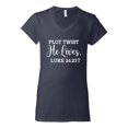 thumbnail image 2 of Wild Bobby Plot Twist He Lives Luke 24:23 Inspirational/Christian Women Standard V-Neck Tee, Navy, Large, 2 of 5