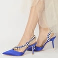 thumbnail image 2 of Women Pointed Toe High Heels Sexy Pumps Rhinestone chain Backless Satin Wedding Shoes, 2 of 6