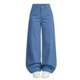 thumbnail image 2 of fnnxnal Girls High Waisted Wide Leg Baggy Barrel Jeans - Blue Vintage Denim Pants for Kids 5-14,Size 13-14 T, 2 of 9