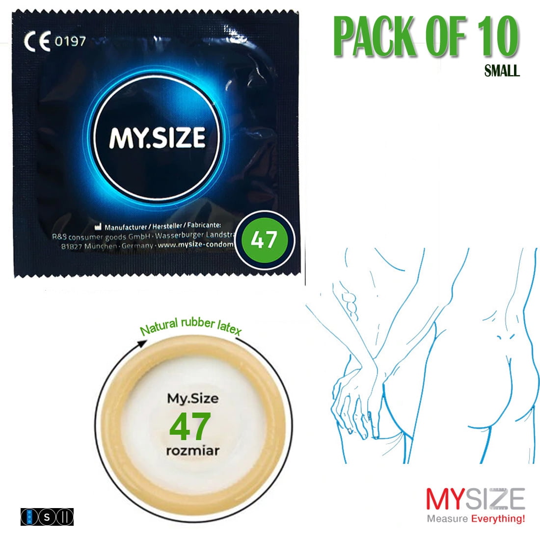 My Size 47 Smaller Size 47mm Super Elastic Male Condoms Strong &  Comfortable (Pack of 10)