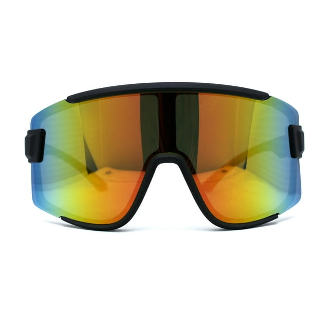 Mens Color Mirror Exposed Lens Large Shield Sunglasses Matte Black Orange Blue Mirror