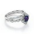 thumbnail image 3 of JeenMata Art-Deco Milgrain Floral Cluster 1.5 Carat Round Shape Lab Created Alexandrite and Moissanite Crossover Pave Bridal Ring Set in 18K White Gold Plating over Silver, 3 of 6