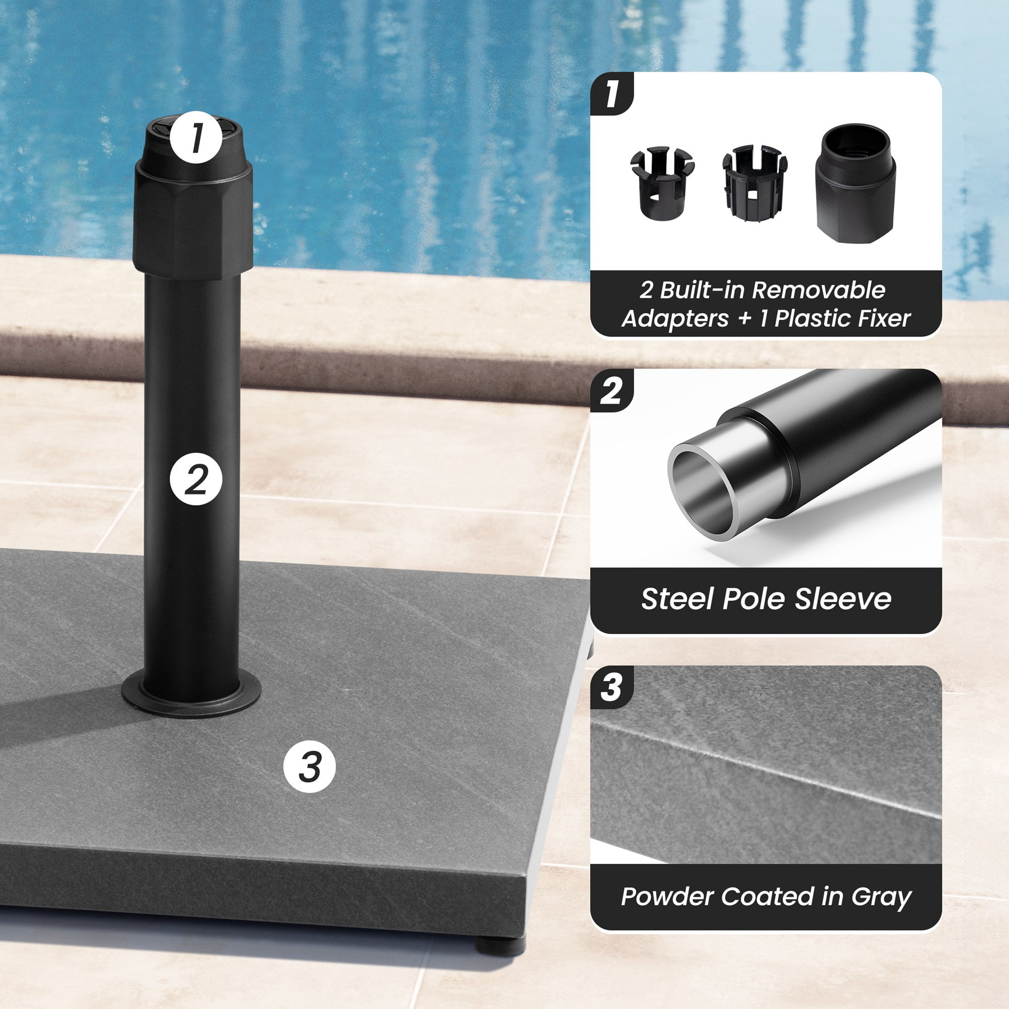 Crestlive Products 45 LBS Patio Umbrella Base Heavy Duty Outdoor Patio Market Umbrella Stand, Gray