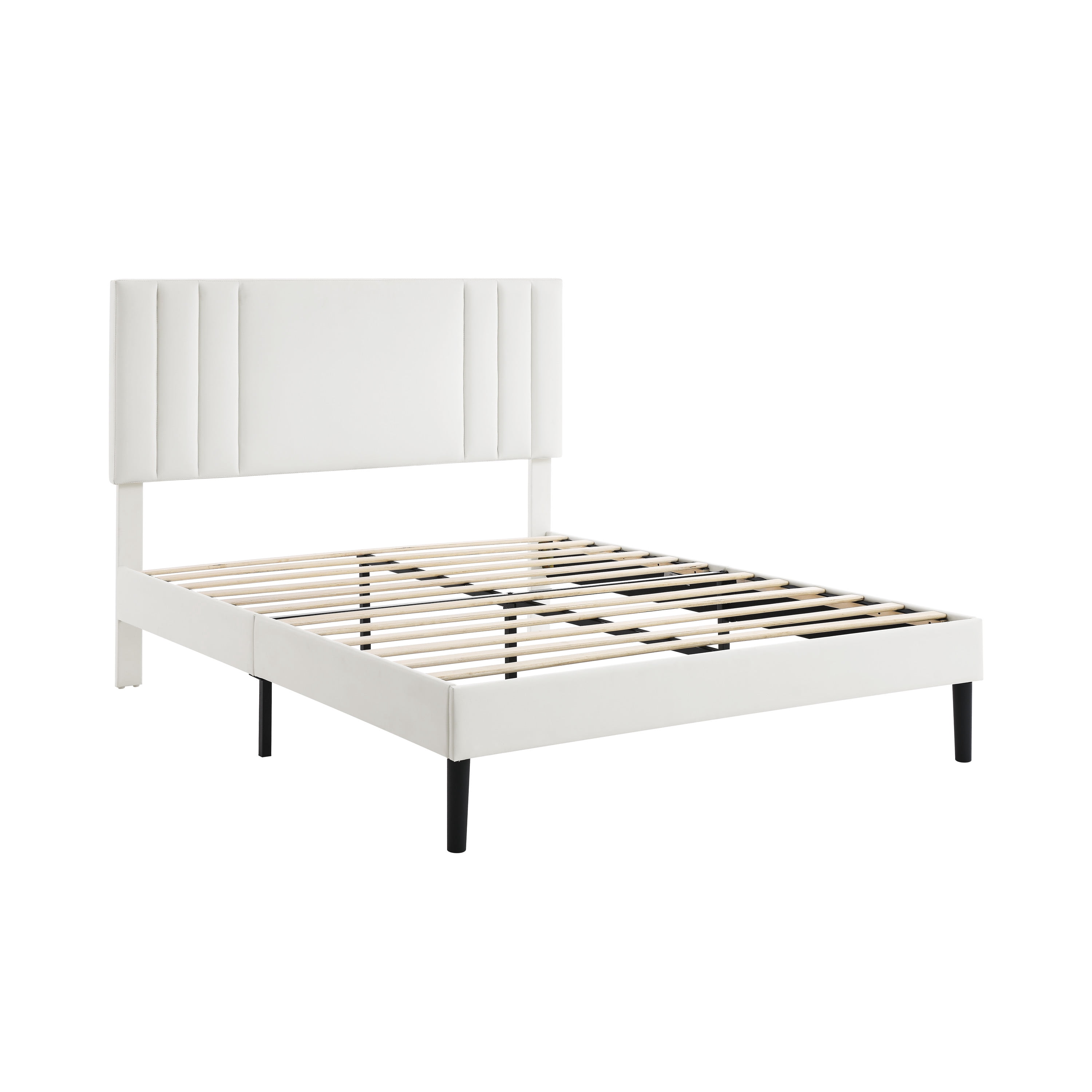 Gewnee Full Size Platform Bed Frame with Adjustable Upholstered Headboard - Sturdy Wood Slats Support,Waterproof PU Leather,Easy Assembly，White