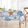 thumbnail image 6 of Summer Sea Starfish Conch Coral Rectangle Tablecloth 60 x 84 Inch, Coastal Ocean Wave Stripes Decorative Table Cloth Nautical Dining Table Cover, Seasonal Beach Dinner Party Picnic Decoration, 6 of 6