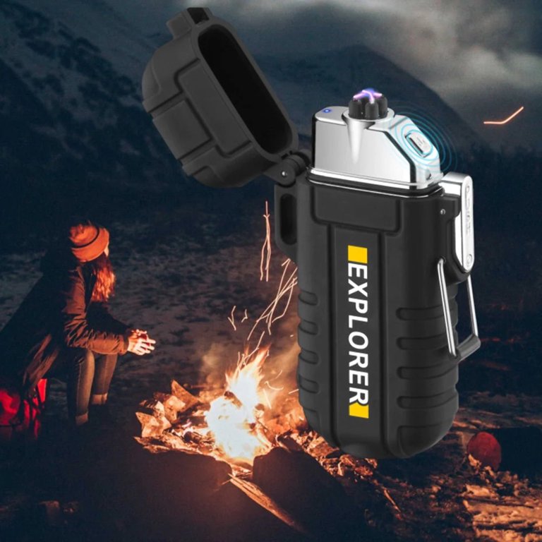 Rechargeable Dual Arc Plasma Lighter - Windproof, Flameless, USB Charging, No Butane Needed (Gold Color)