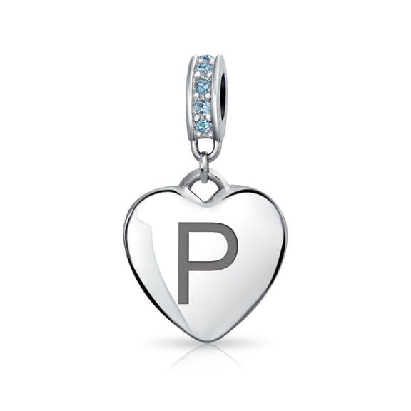 Bling Jewelry Womens A-Z Monogram Heart Initial Bead Charm Blue Crystal Accent