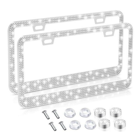 BTideas License Plate Frames,2 Pack Stainless Steel Bling Rhinestone License Plate Frame for Women