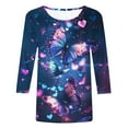 thumbnail image 5 of ZQGJB Cute Butterfly Print Shirts for Women Dressy Casual 3/4 Lenght Sleeve Round Neck Graphic T-Shitrs Top Loose Fit Comfy Tunic Tees Blouse Multicolor#19 L, 5 of 6