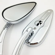HTT-MOTOR Skull Flame Side Mirrors for 1984-2014 universal to most Harley Road King FLHR chrome