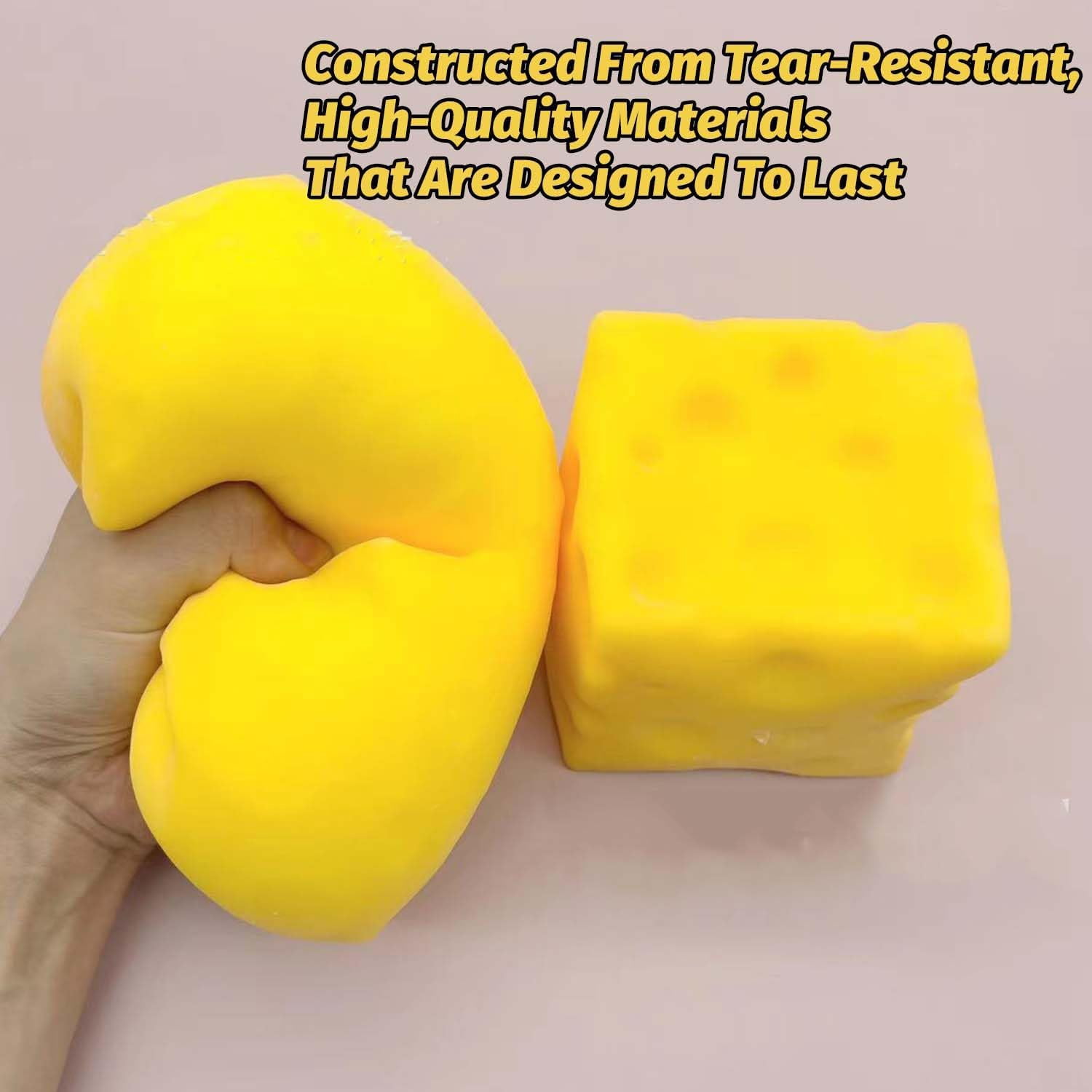 Huge Squish Cheese Cube Big, 3.93 in Extra Large Squeeze Cheese Stress Ball for Adults, Help for Relax Focus Stress Relief, Sensory Fidget Toys Favors Easter Basket Stuffers