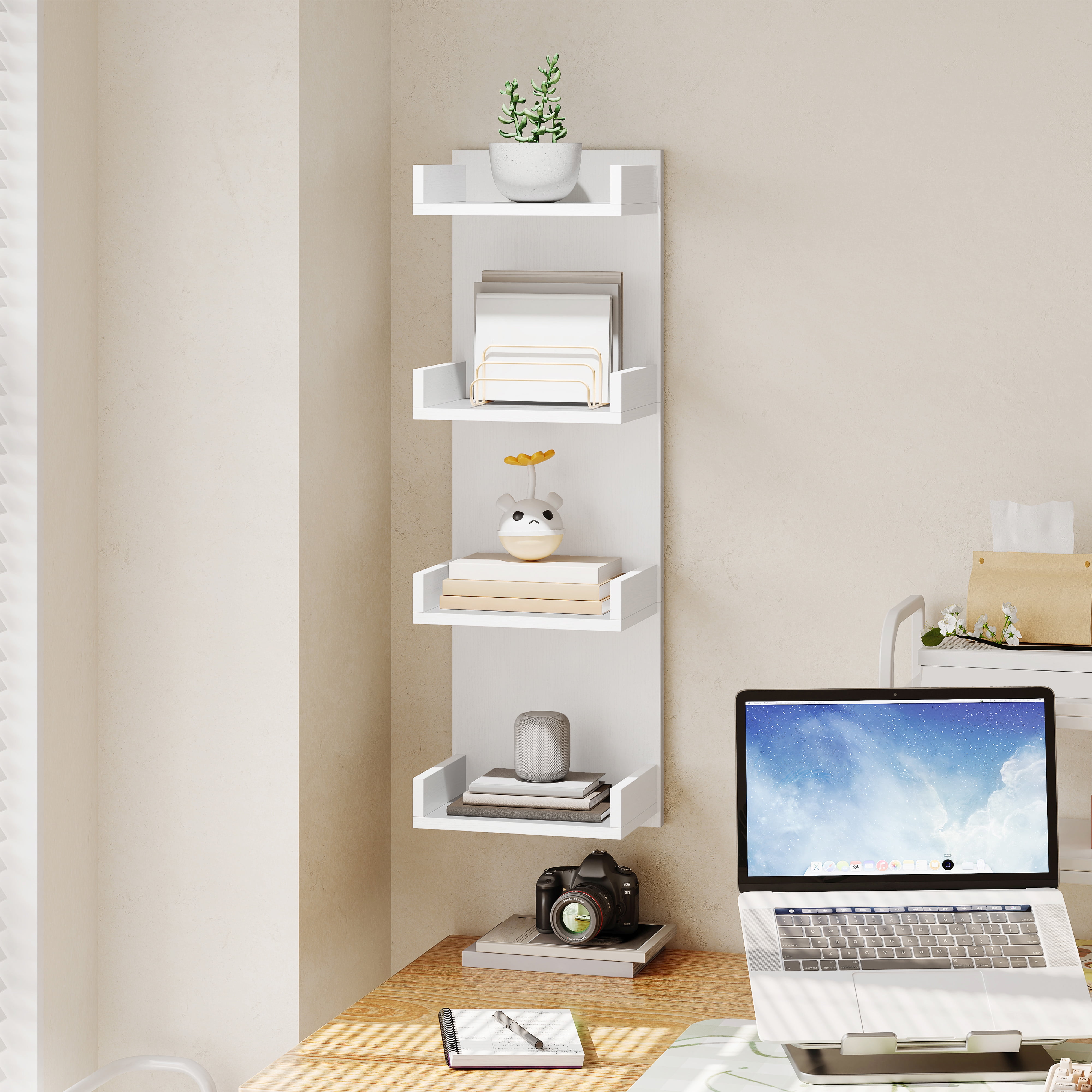 Vertical 4-Tier LED Floating Wall Shelves, White