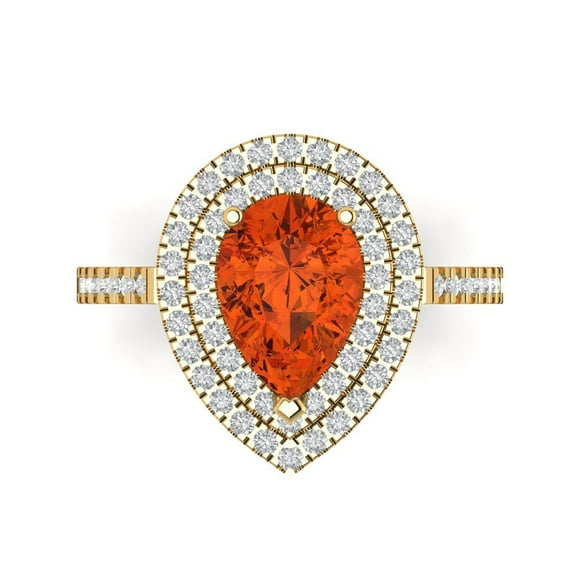 Halo Engagement Ring for Women - 2.48ct Simulated Red Diamond in 18K Yellow Gold Promise Ring