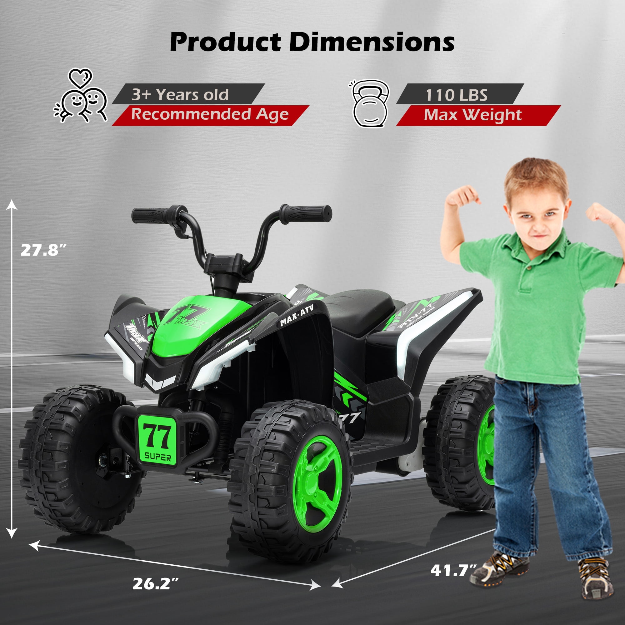 Letsgokid Kids ATV 4 Wheeler, 24V 2 Seater Electric ATV Ride On Toy for Big Kids with 110lb Weight Capacity, 200W Motor, 3.7Mph Max Speed, Spring Suspension, LED Lights, Music