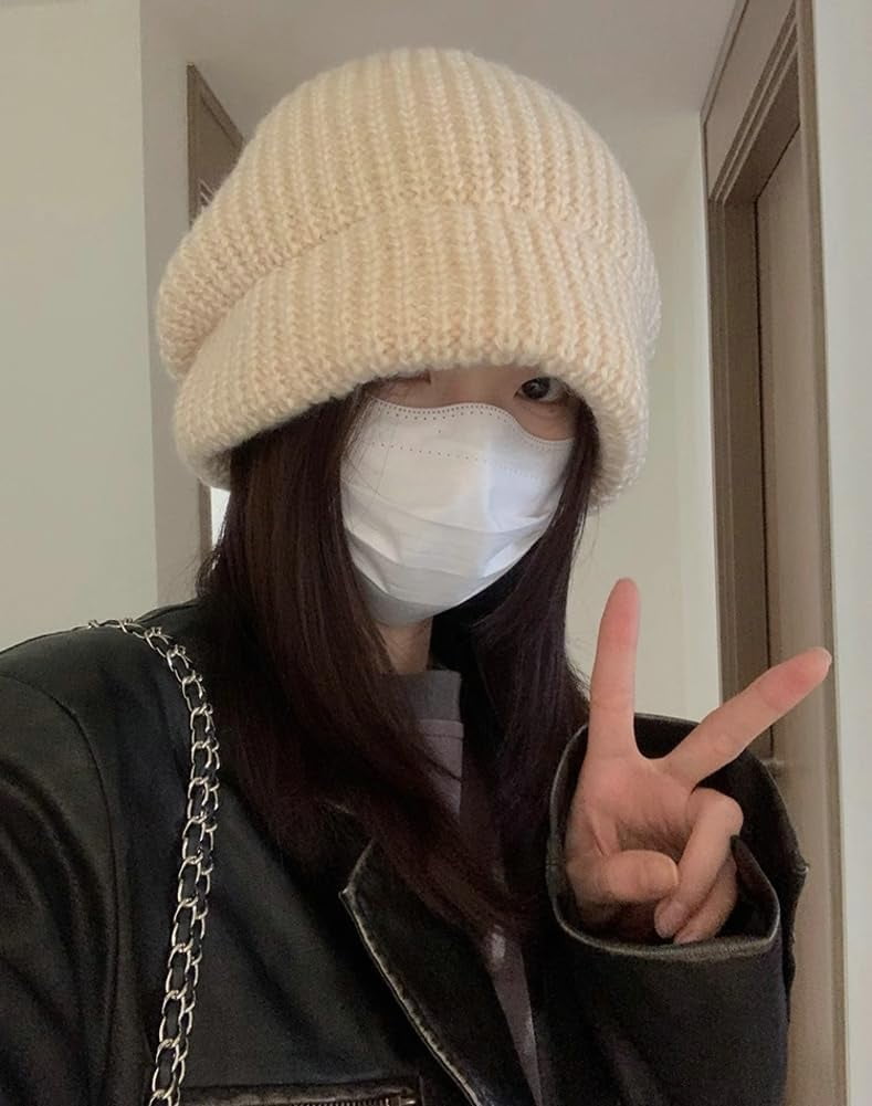 CoCoMangos Winter Knit Slouchy Solid Beanie Hats for Women Soft Warm Daily Skull Cap Bucket Hat with Visor for Cold Weather