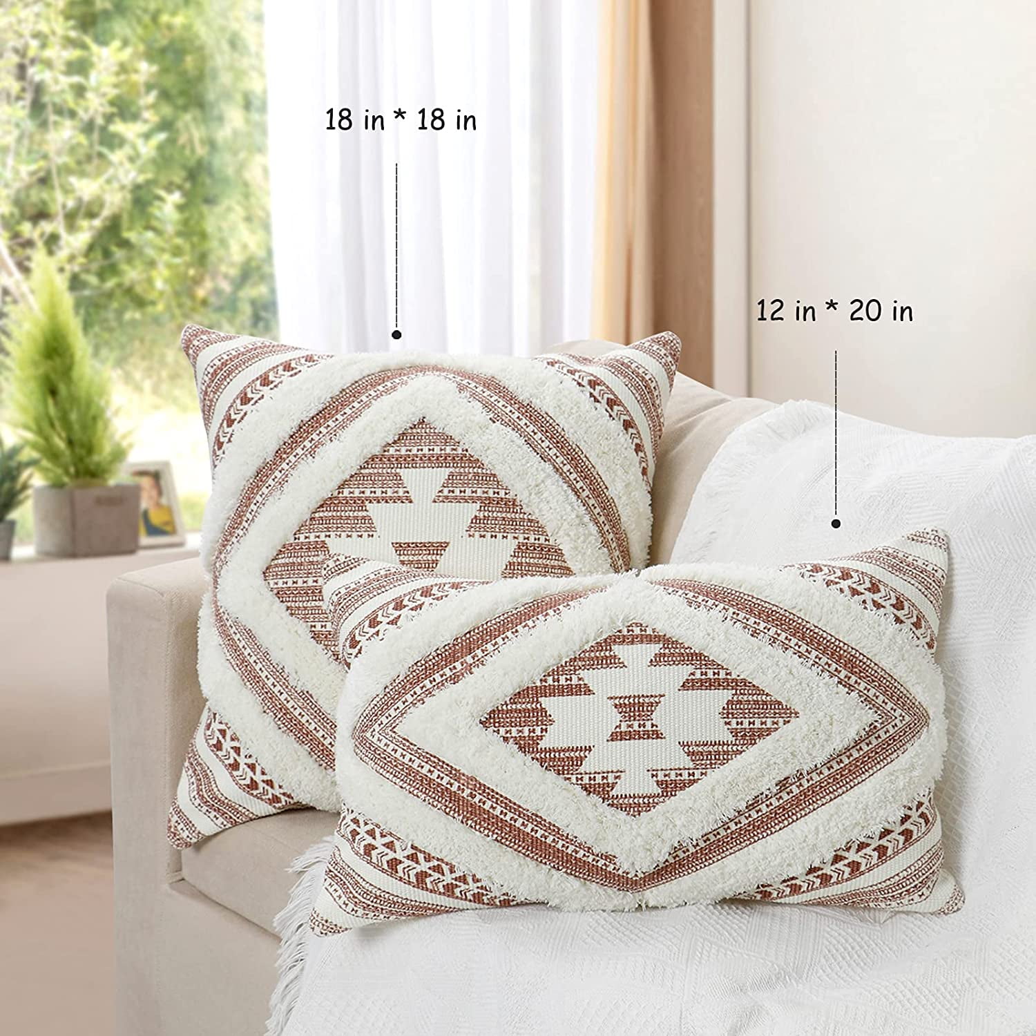 Tufted Boho Throw Pillow Covers 18X18 Inch Woven Bohemian Pillow Cases Accent Pillows for Bed Modern Tribal Textured Decorative Square Cushion Cover ONLY Ruby Red 18 u201dX18 u201d Walmart