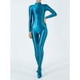 thumbnail image 4 of Mufeng Women's Glossy Bodystocking Mock Neck Long Sleeve Full Body Bodysuit Jumpsuit Unitards Dark Green XL, 4 of 5