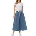 thumbnail image 2 of INSPIRE CHIC Denim Maxi Skirt for Women Elastic Waist Casual A Line Long Jean Skirts XS Blue, 2 of 6