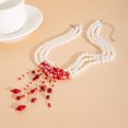 thumbnail image 5 of NICKSUN Women Multi‑Strand Imitation Pearl Statement Necklace, Floating Red Bead Tassel Neck Collar, Gothic Beaded Costume Jewelry for Halloween Cosplay Evening Party, 5 of 9