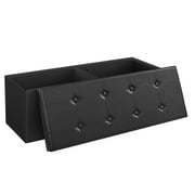 SONGMICS 43" Storage Ottoman Bench Leather Ottoman with Storage Hold up to 660lb Folding Footstools for Bedroom Black