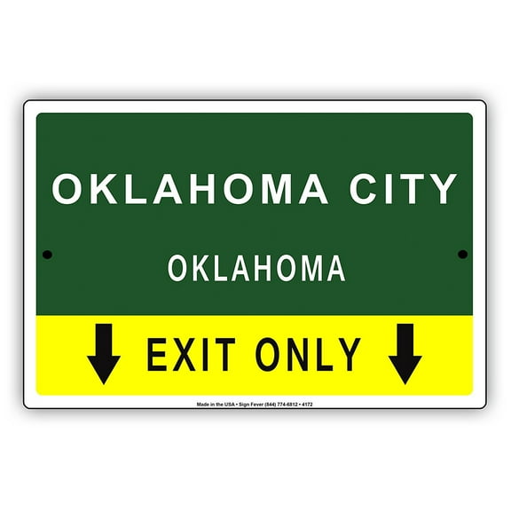 Oklahoma City Oklahoma Exit Only With Pointer Arrow Direction Way Road Signs Alert Caution Warning Aluminum Metal Sign 8"x12" Plate