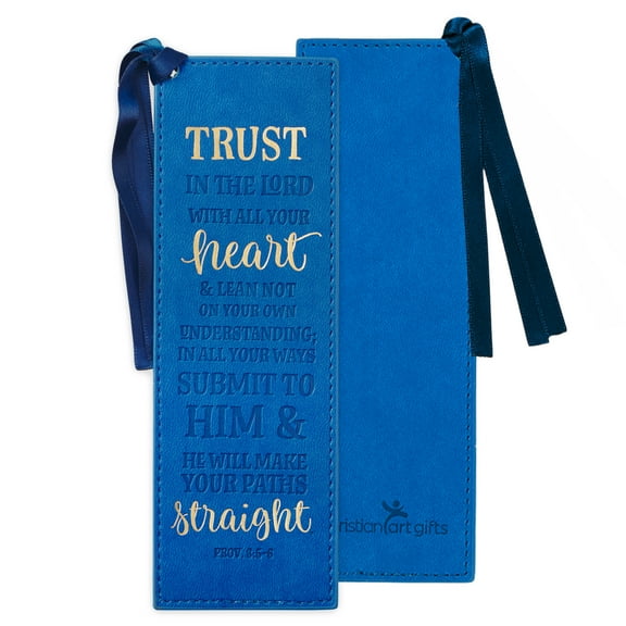 Christian Art Gifts Blue Faux Leather Bookmark  Trust In The Lord - Proverbs 3:5 Bible Verse Inspirational Bookmark for Women w/Satin Ribbon Tassel