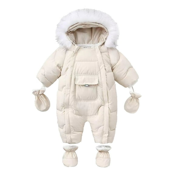 TAIAOJING Baby Snowsuit Winter Hooded Footie Boys Girls Winter Thicken Coat Hooded Pocket Jacket Snowsuit With Gloves Toddler Windproof Warm Jumpsuit Outwear Snow Wear 9-12 Months
