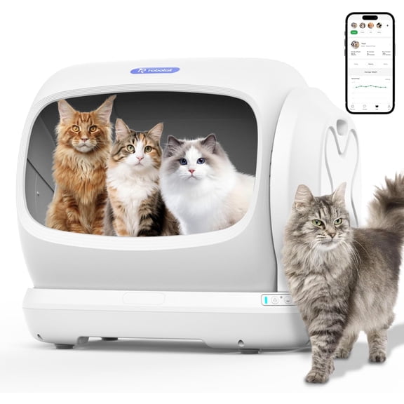 RoboTail XXXL Self-Cleaning Cat Litter Box 106L, Smart APP Control, Anti-Pinch & Low Entrance, 24-Month Warranty for Multiple Cats