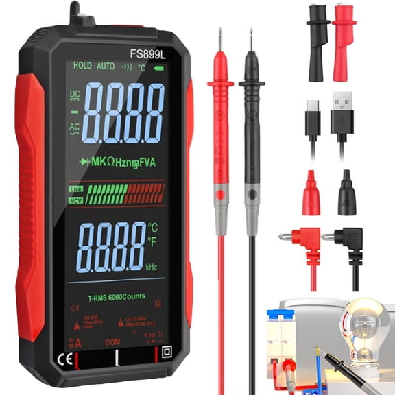 True RMS 6000-Count Digital Voltmeter, FS899L Digital Multimeter USB Rechargeable with Color Screen, Smart Auto-Ranging Electrical Tester for Home, Industrial & Car Electrical Testing