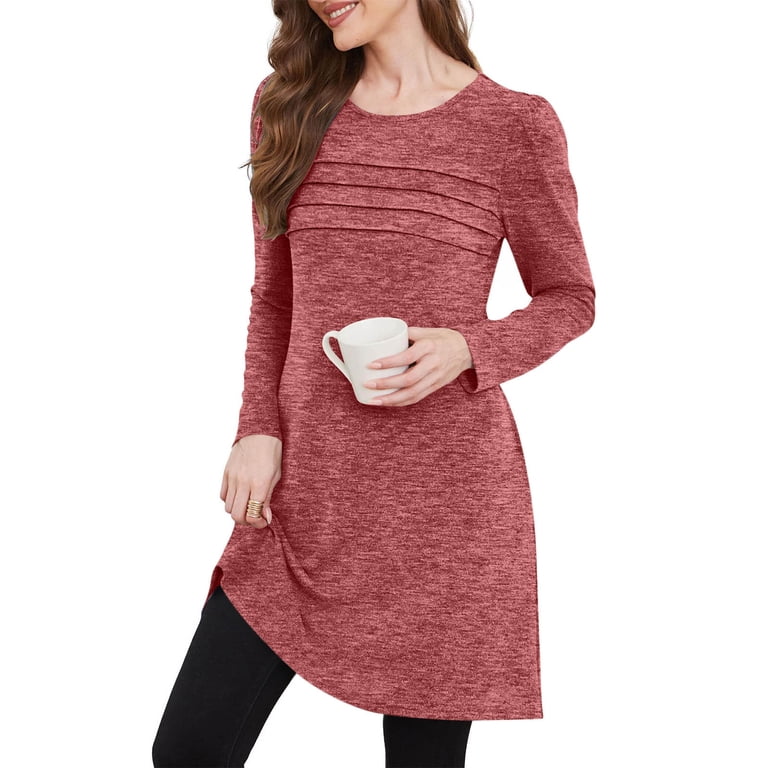 FASESH Womens Long Sleeve Tunic Dress with Pockets Fall Fashion Cotton Dress Pleated Front Casual Loose Dresses M, Women's, Size: Medium, Pink FASESH Womens Long Sleeve Tunic Dress with Pockets Fall Fashion Cotton Dress Pleated Front Casual Loose Dresses M, Women's, Size: Medium, Pink