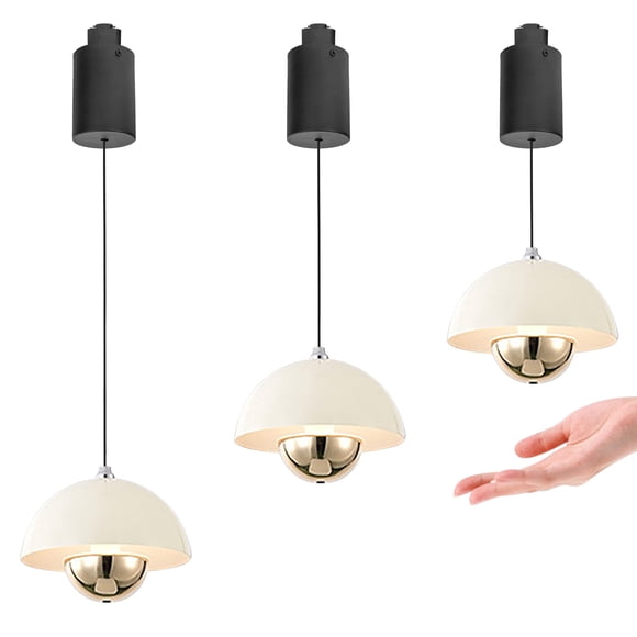 FSLiving Lumière de Rail Réglable en Hauteur, Lumière de Rail Rétractable de Type H avec Contrôle de Balayage à Main et Gradation Continue, Lampe d'Intérieur pour Îlot, Longueur Ajustable, Beige - Lot de 3