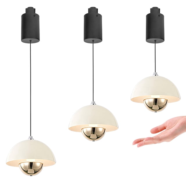 FSLiving Adjustable Height Track Pendnat Light H-Type Retractable Lift Track Pendnat Light with Hand-Sweep Control with Stepless Dimming Indoor Island Light Adjustable Length Lamp,Beige - 3 Pack