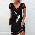thumbnail image 2 of Moda mujer Sexy Casual Wave-Cuello estampado vestido ahuecado manga Mini vestido Fridja  qw4798, 2 of 8