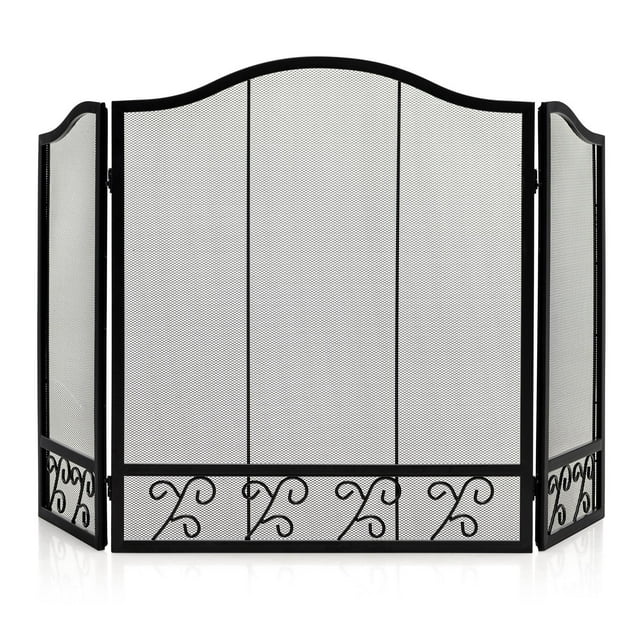 Giantex 50 x 31 Inches 3-Panel Heat-Resistant Metal Mesh Fireplace Screen, Folding Fire Spark Guard, Fireplace Gate Cover, Freestanding Spark Protector for Wood Burning