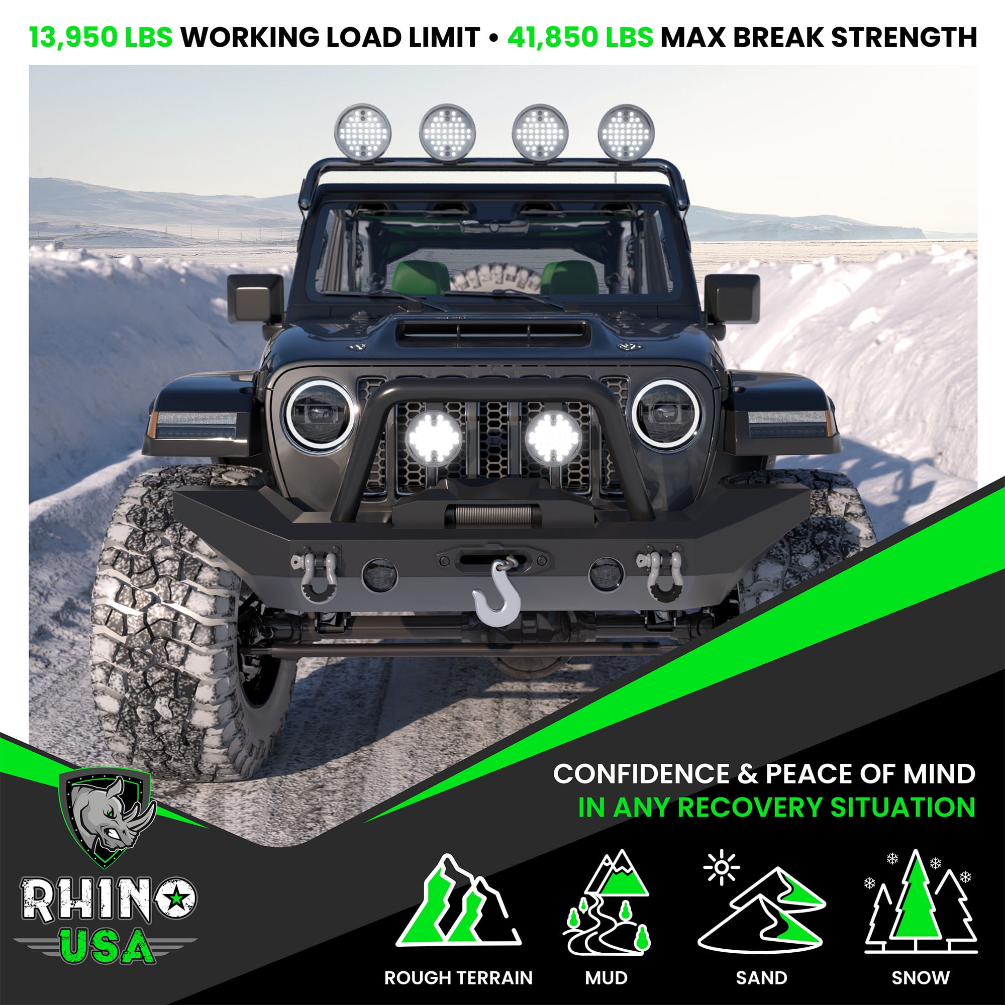 Rhino USA D Ring Shackles (2pc) - 41,850lb Break Strength - 3/4" Clevis Shackle w/ 7/8 Pin (Silver)