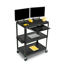 Line Leader Extra Wide AV Cart with Lockable Wheels - Adjustable Shelf Height - Includes Pullout Keyboard Tray and Cord Management (42 x 32 x 20 / Black)