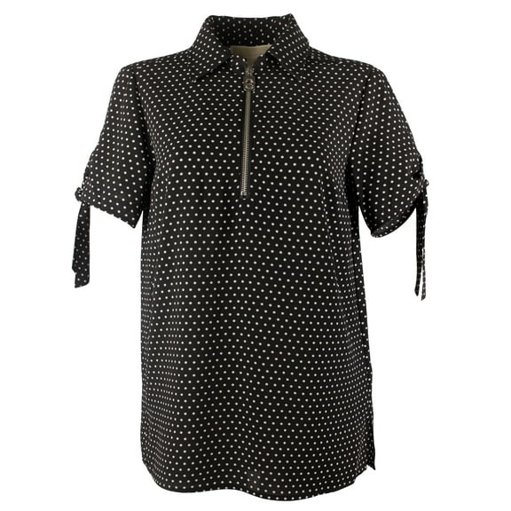 Women's Polka Dot Grommet and Tie Sleeve Top-BB-XS