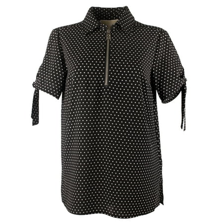 Women's Polka Dot Grommet and Tie Sleeve Top-BB-XS