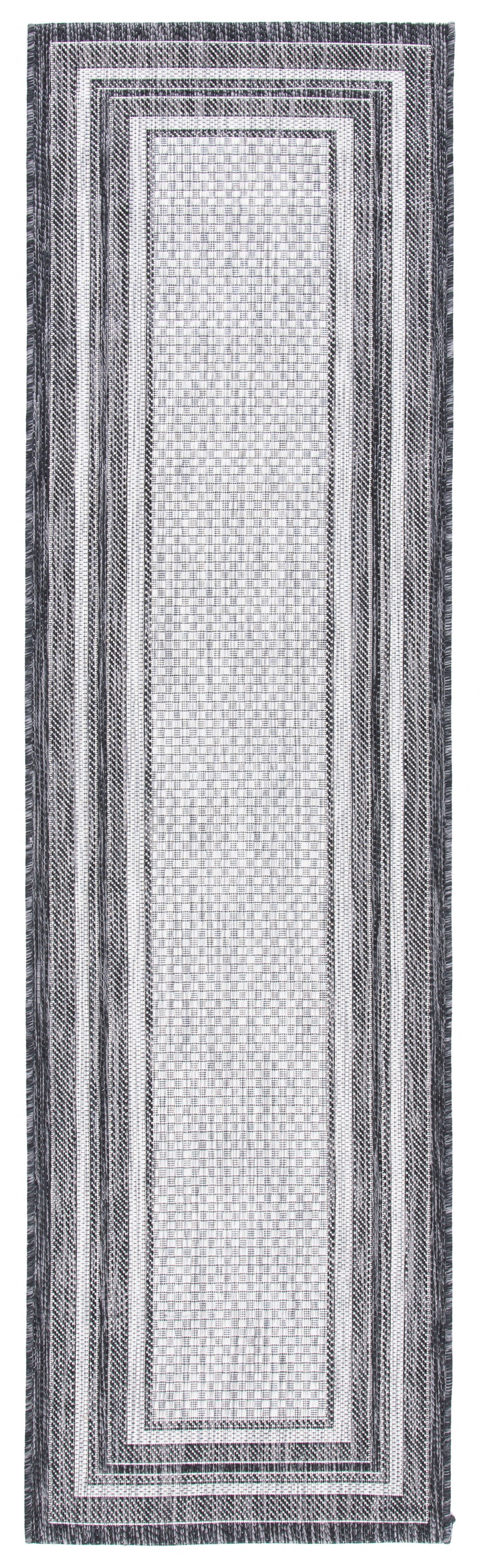 Safavieh Courtyard Ercan Bordered Indoor/Outdoor Runner Rug, Light Gray/Black, 2'3" x 5'