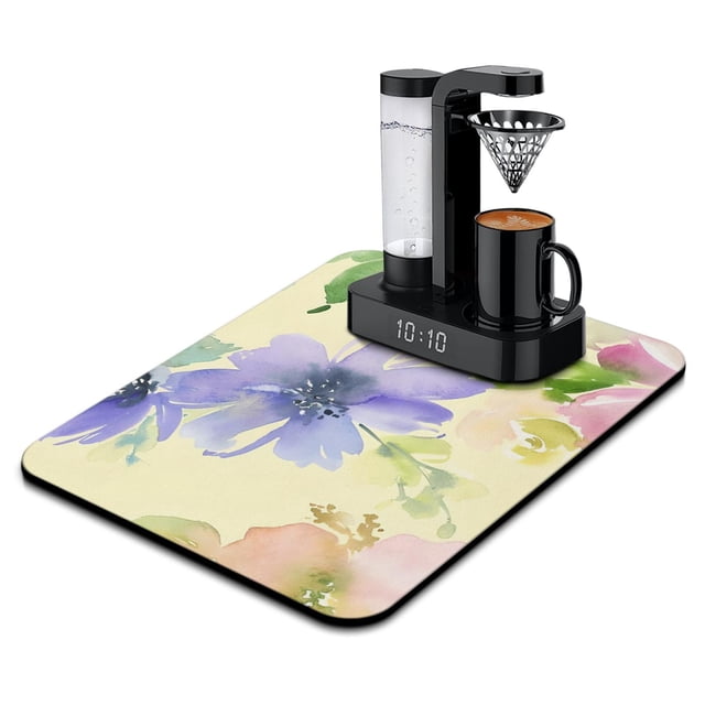 Spring/Summer Floral Dish Mat - Highly Absorbent - Reversible & Protective Kitchen Countertop Accessory.