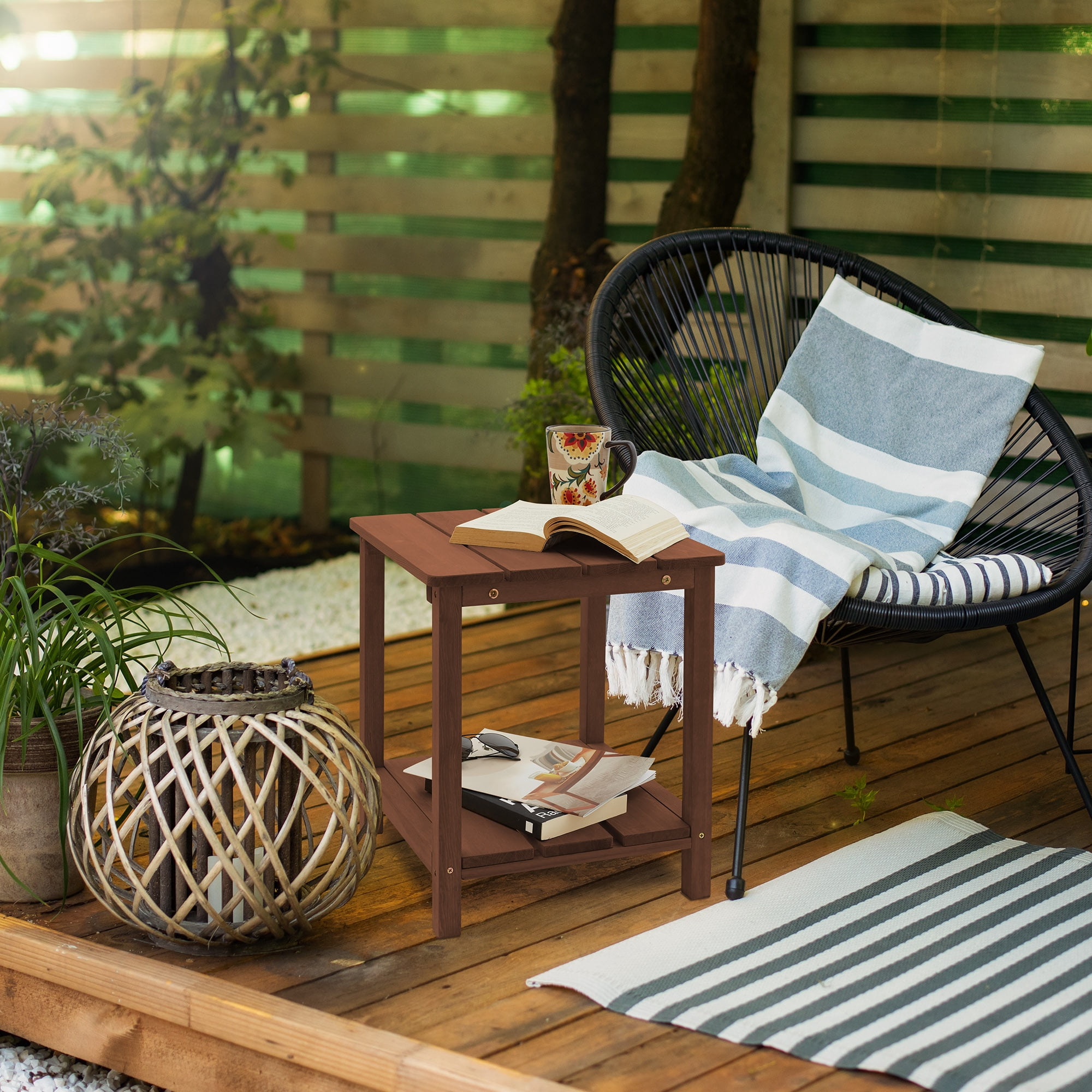 Casafield Adirondack Side Table, Set of Two Cedar Wood End Table with Shelf for Patio, Lawn, and Garden - Espresso