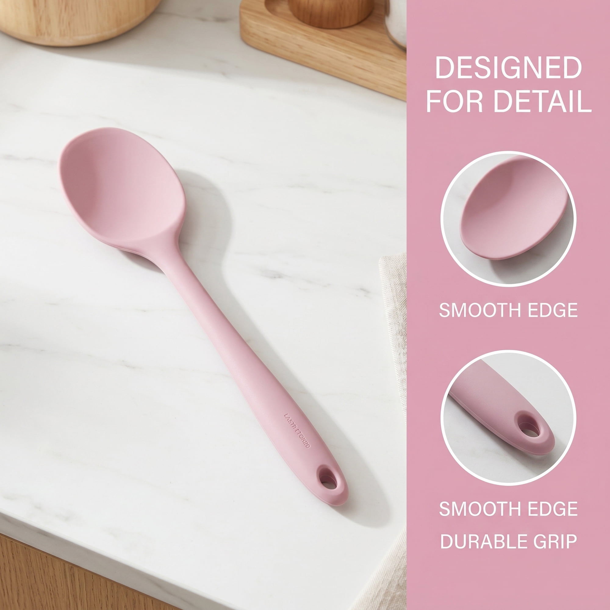 Unique Bargains Silicone Non Stick Heat Resistant Cooking Spoon Pink 11x2.3in