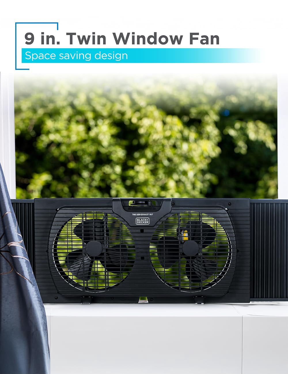 BLACK+DECKER 9" Dual Window Fan for Window Screen with 2 Speed Settings, Twin Window Fan with Mechanical Controls and Removable Legs, Horizontal Cooling Fan for Window