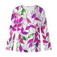 thumbnail image 4 of V Neck Tops for Women Dressy Tunic T-Shirts Juniors Pleated Button 3/4 Length Sleeve Blouse Teen Girls Casual Cute Floral Print Pullover Tee, 4 of 5