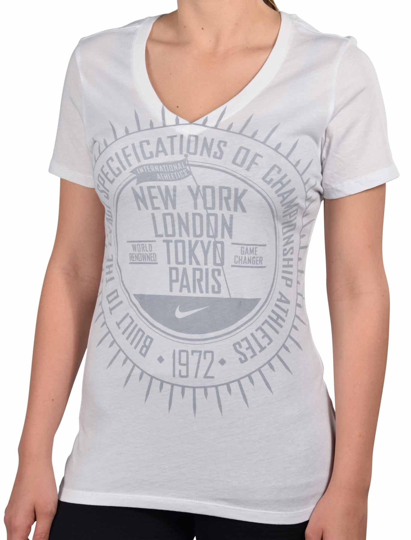 Nike Women's Specifications Graphic Slim Fit VNeck TShirtWhite/Grey