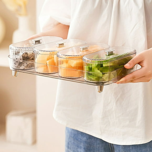 TOPRenddon Divided Veggie Tray with Lid Airtight, Compartment Removable Snackle Box Charcuterie Container, Fridge Organizer, Food Storage Container Serving Tray for Snack, Fruit, Candy