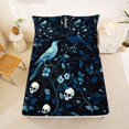 thumbnail image 5 of Homewish Celestial Halloween Raven Skull Queen Sheets,Flower Branch Print Queen Sheet Sets,Sapphire Black,4-Piece,1 Flat Sheet,1 Fitted Sheet and 2 Pillowcases, 5 of 6