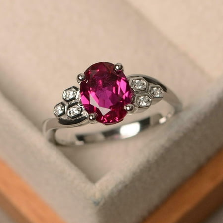 HeartsAndYou 2.5ct Natural Ruby Diamond Solitaire Honeycomb Accent Ring 14k SOLID White Gold