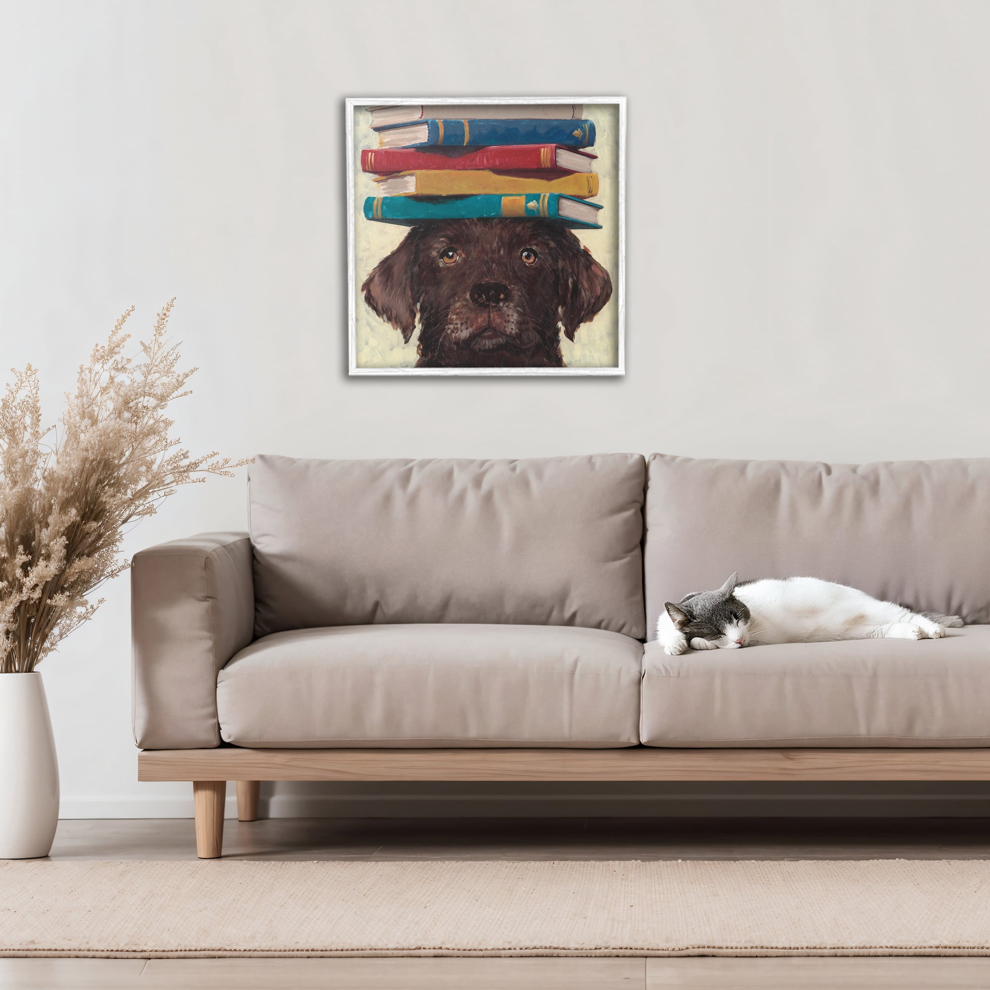 Stupell Industries Studious Abby Dog White Framed Giclee Art, design by Studio Bautista